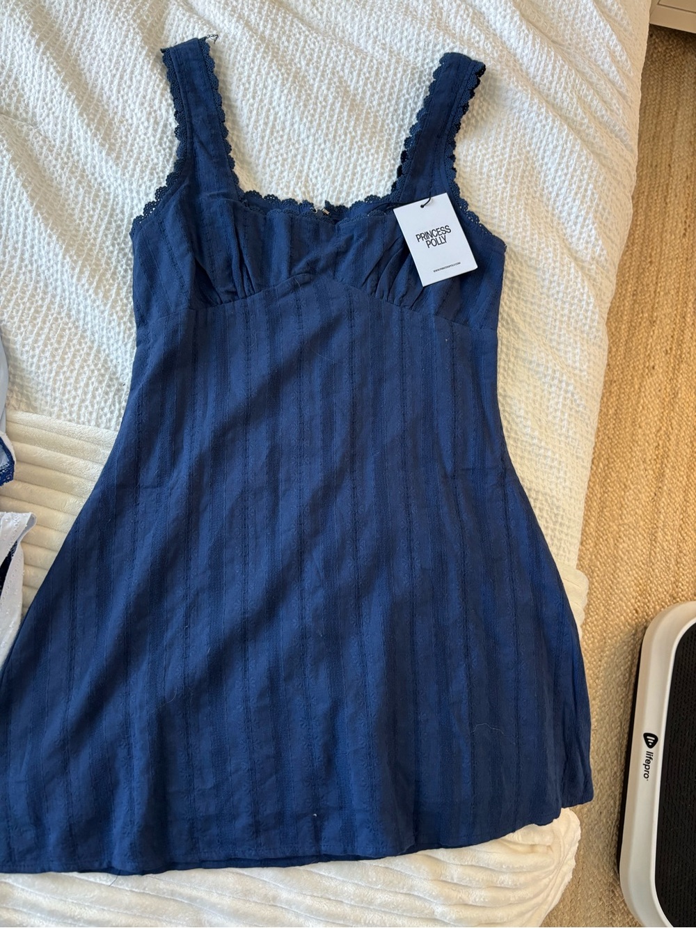 Princess Polly Navy Blue Lace-Trim Tank Dress